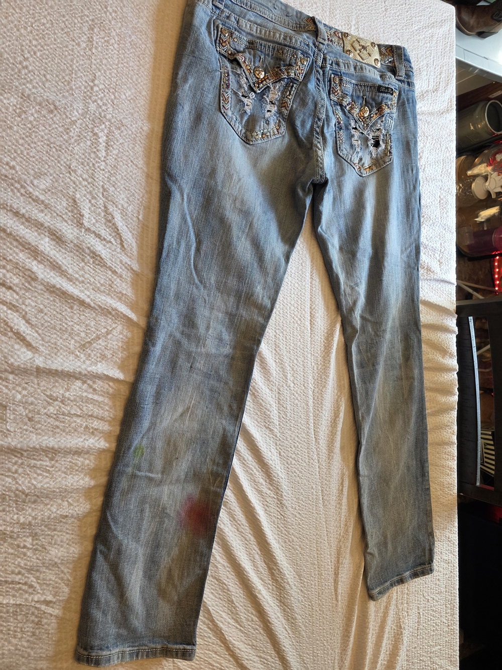 Miss Me Light Blue Boot Cut Jeans with Embellished Back Pockets Size 32
